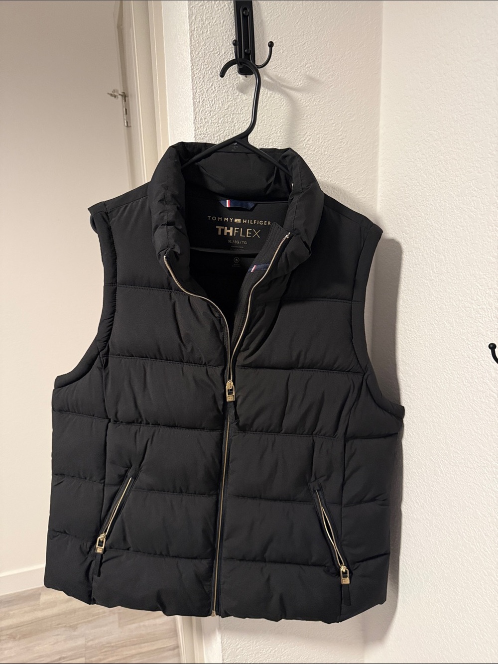 Tommy Hilfiger Black Quilted Puffer Vest with Gold Zippers